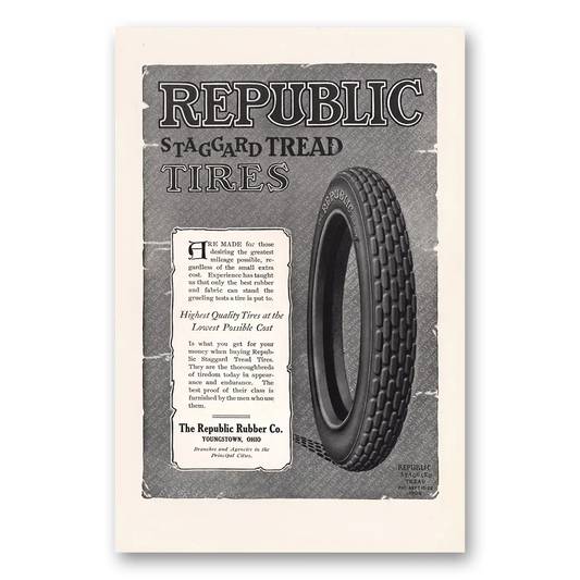 1913 Republic Tires Staggard Tread Vintage Magazine Print Ad