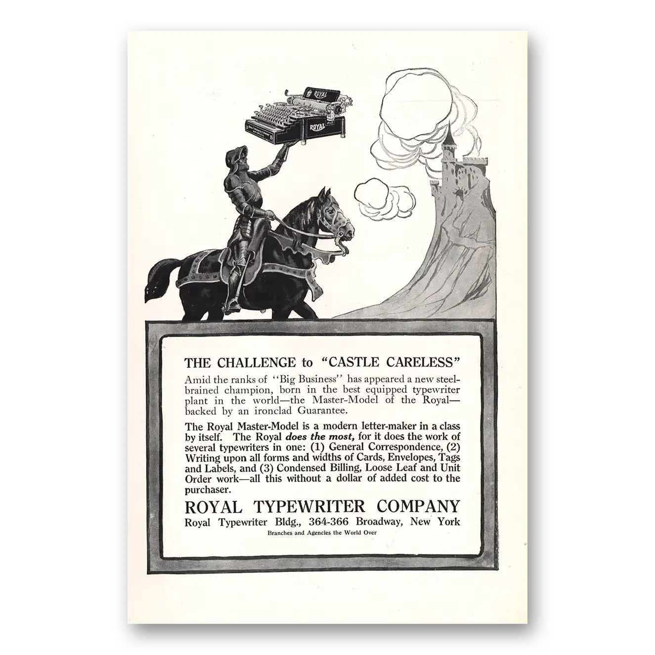 1913 Royal Typewriter Challenge to Castle Careless Vintage Magazine Print Ad