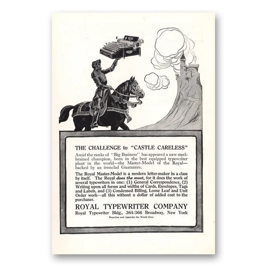 1913 Royal Typewriter Challenge to Castle Careless Vintage Magazine Print Ad