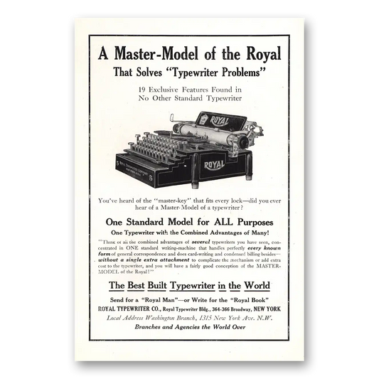 1913 Royal Typewriter Master Model of the Royal Solves Typewriter Problems Vintage Magazine Print Ad