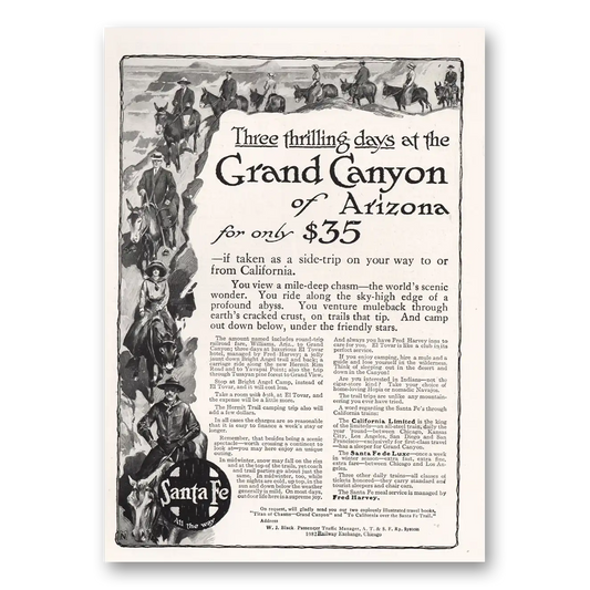 1913 Santa Fe Railway Grand Canyon of Arizona Vintage Magazine Print Ad