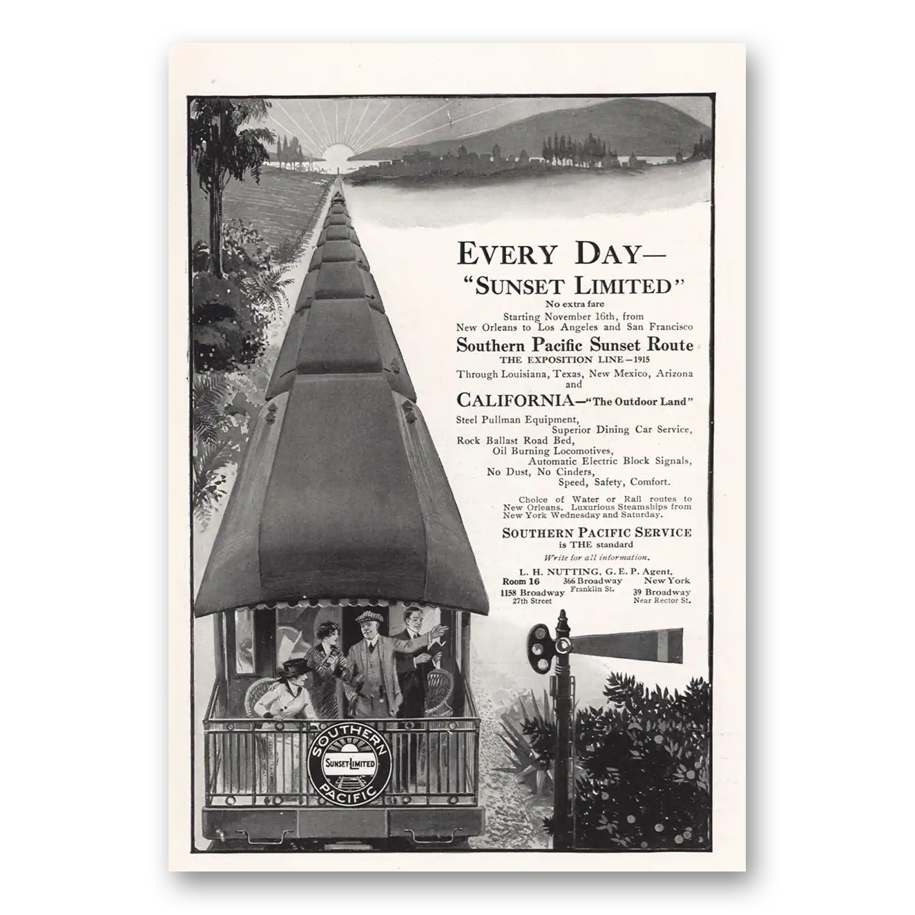 1913 Southern Pacific Every Day Sunset Limited Vintage Magazine Print Ad