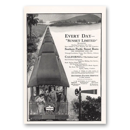 1913 Southern Pacific Every Day Sunset Limited Vintage Magazine Print Ad