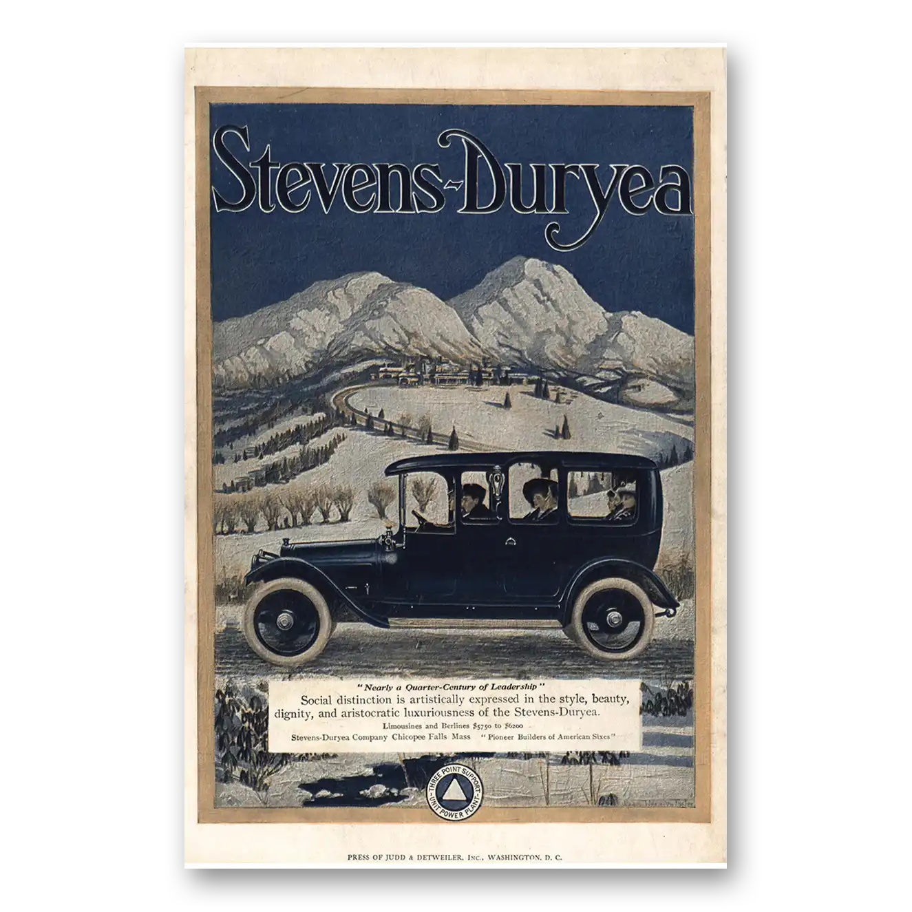 1913 Stevens Duryea Automobile Quarter Century of Leadership Vintage Magazine Print Ad