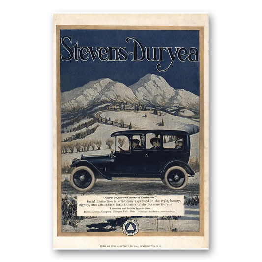 1913 Stevens Duryea Automobile Quarter Century of Leadership Vintage Magazine Print Ad