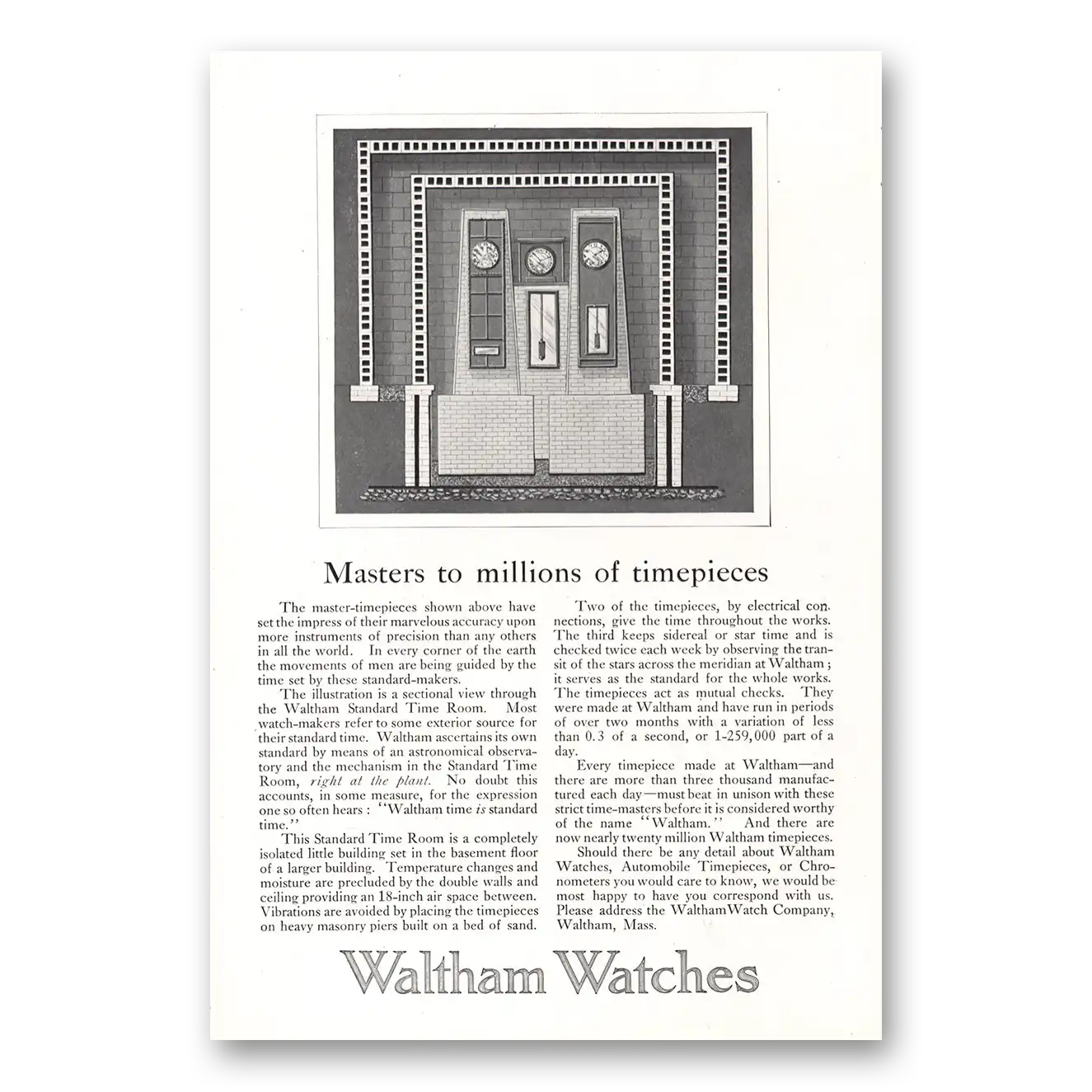 1913 Waltham Watch Masters to Millions of Timepieces Vintage Magazine Print Ad