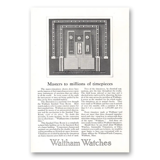 1913 Waltham Watch Masters to Millions of Timepieces Vintage Magazine Print Ad