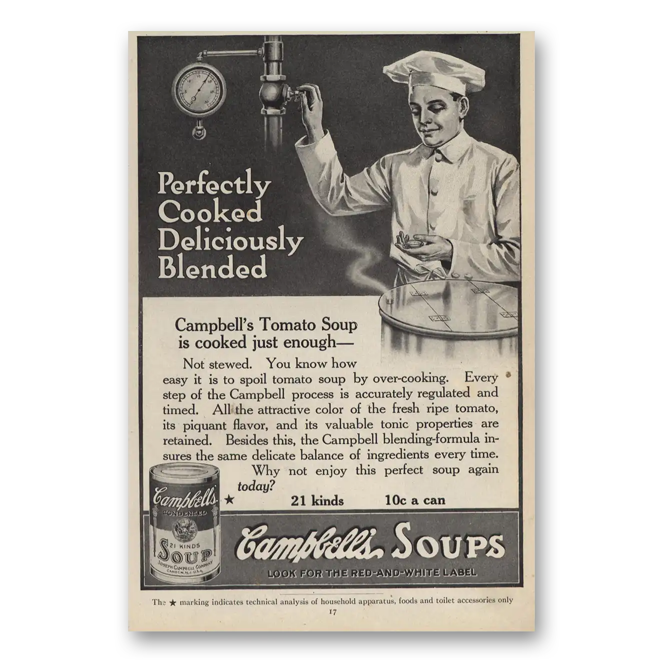 1914 Campbells Tomato Soup Perfectly Cooked Deliciously Blended Vintage Magazine Print Ad