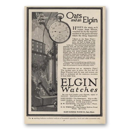 1914 Elgin Watch Oats and an Elgin Vintage Magazine Print Ad