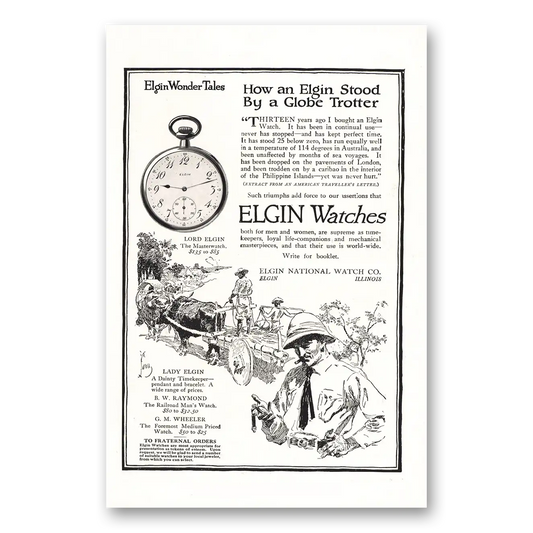 1914 Elgin Watch Elgin Stood By Globe Trotter Vintage Magazine Print Ad