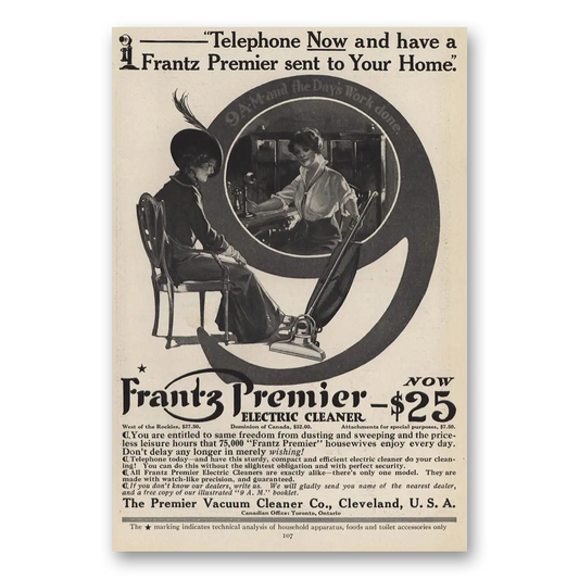 1914 Frantz Premier Electric Cleaner Telephone Now Vintage Magazine Print Ad