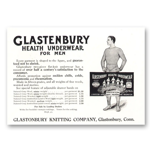 1914 Glastonbury Knitting Health Underwear for Men Vintage Magazine Print Ad