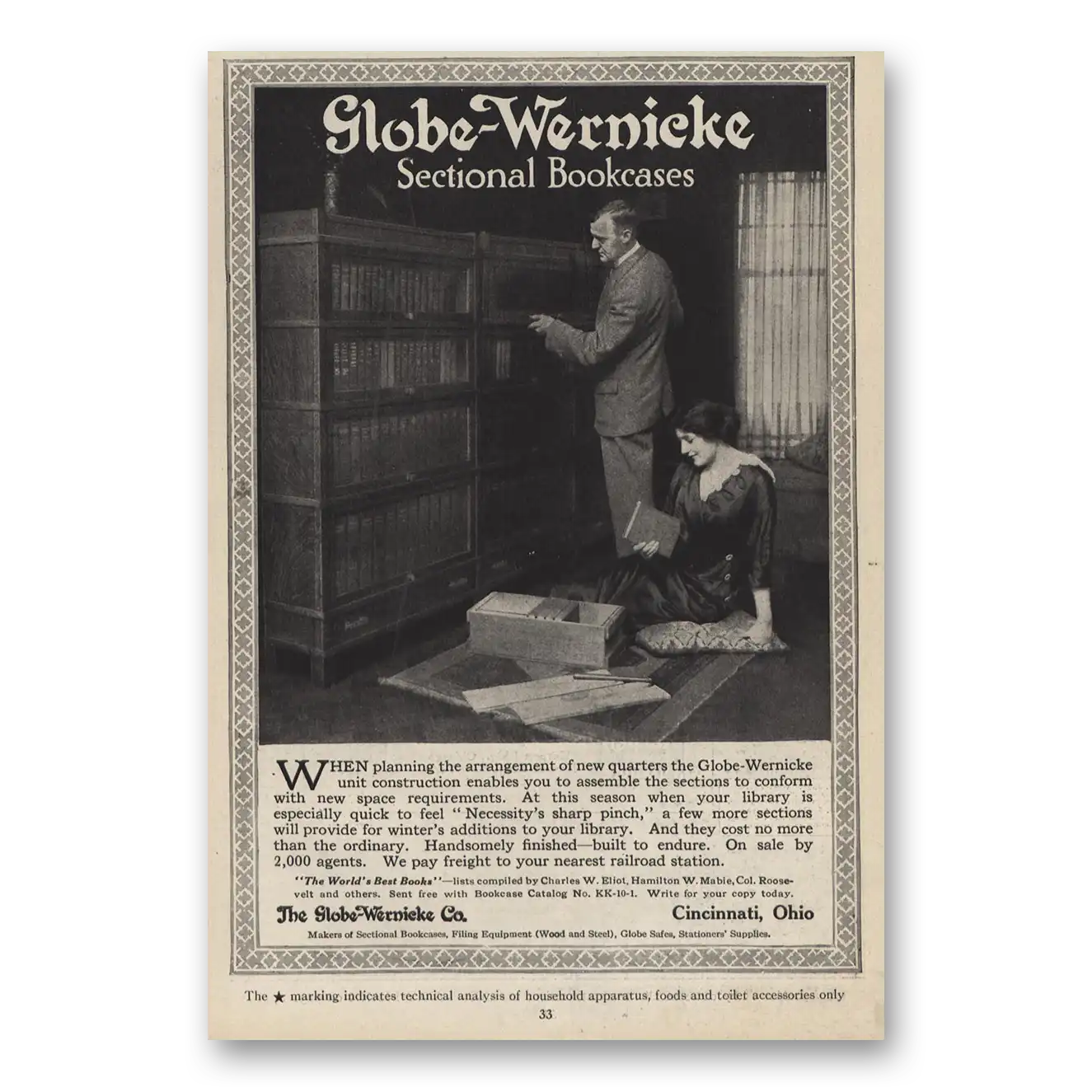 1914 Globe Wernicke Sectional Bookcases Vintage Magazine Print Ad