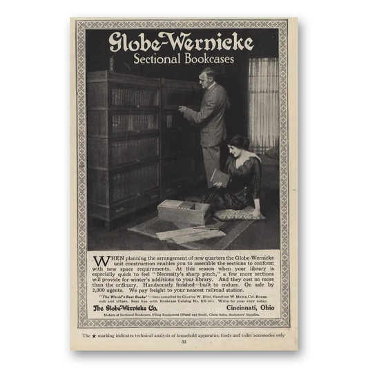 1914 Globe Wernicke Sectional Bookcases Vintage Magazine Print Ad