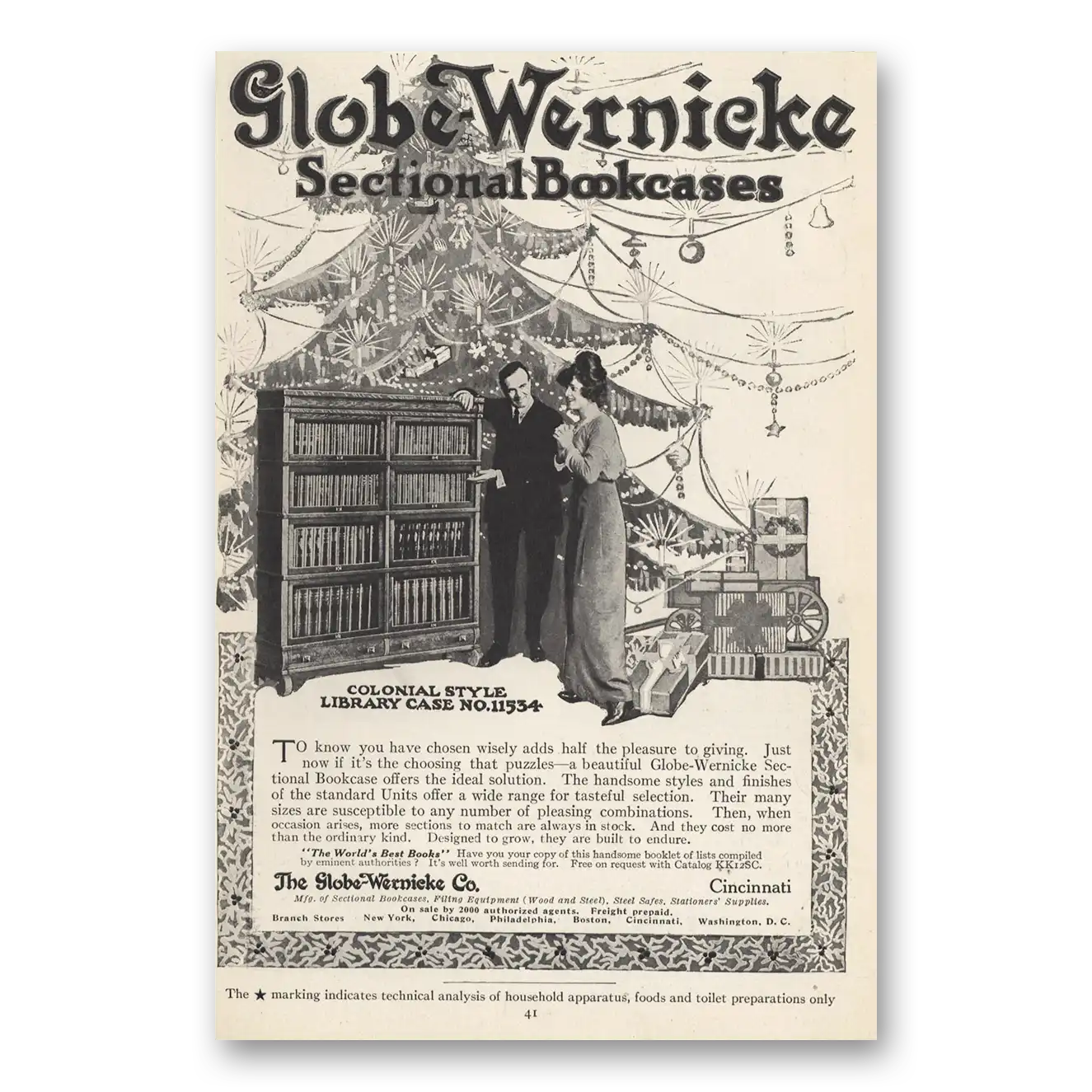 1914 Globe Wernicke Christmas Library Case Vintage Magazine Print Ad