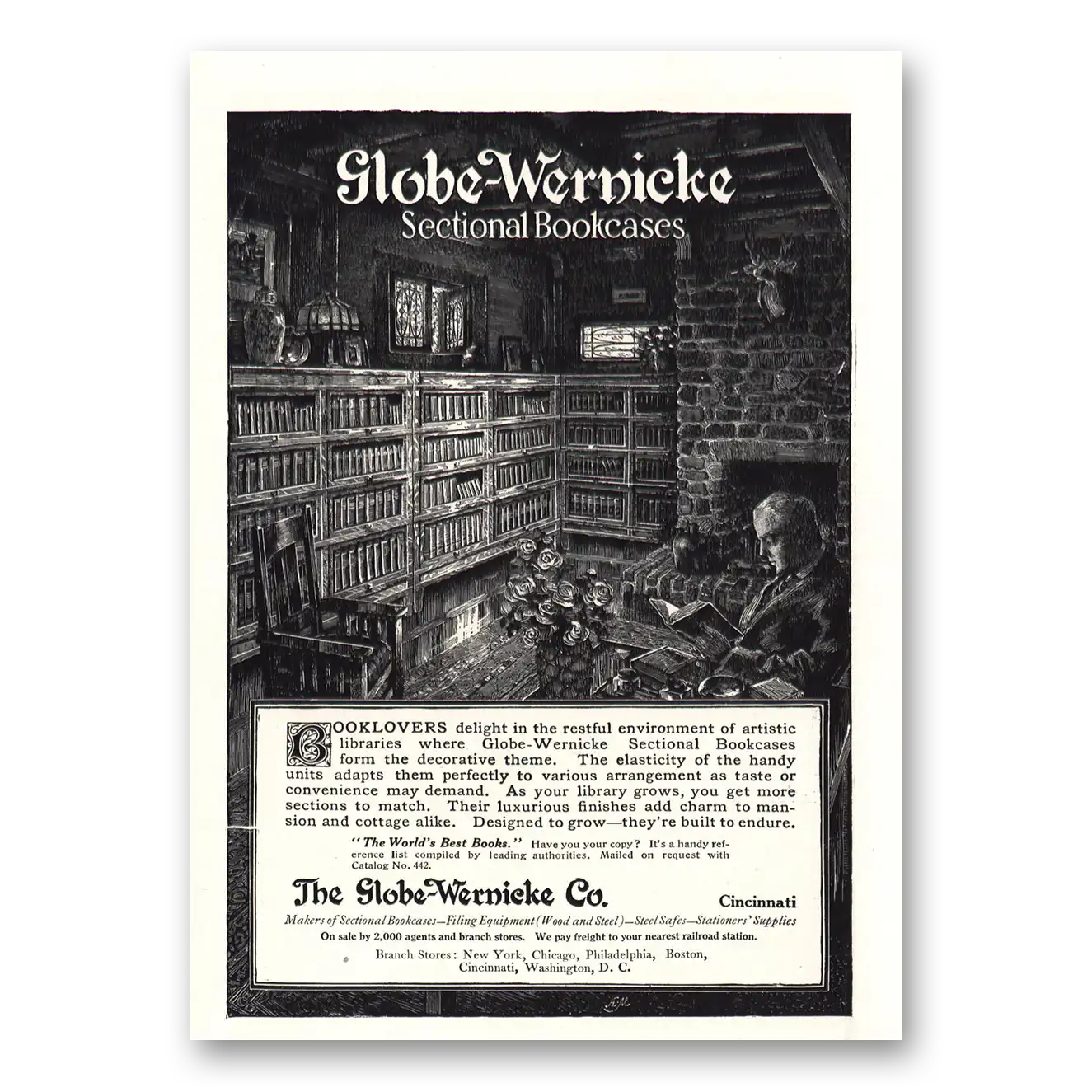 1914 Globe Wernicke Sectional Bookcases Book Lovers Vintage Magazine Print Ad