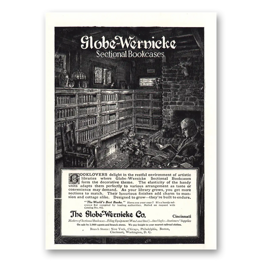 1914 Globe Wernicke Sectional Bookcases Book Lovers Vintage Magazine Print Ad