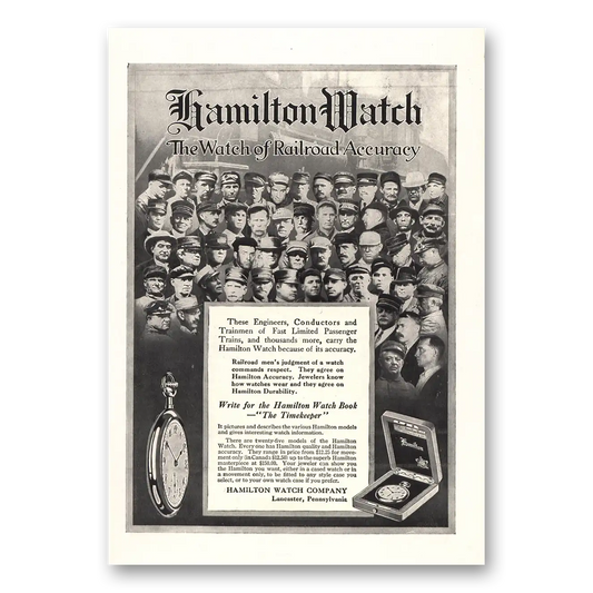 1914 Hamilton Watch Engineers Conductors and Trainmen Vintage Magazine Print Ad