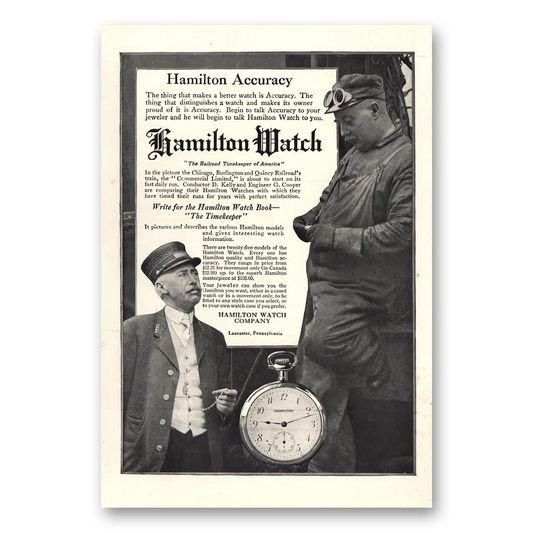 1914 Hamilton Watch Conductor D Kelly Engineer G Cooper Vintage Magazine Print Ad