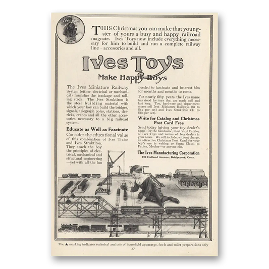 1914 Ives Toys Make Happy Boys Vintage Magazine Print Ad