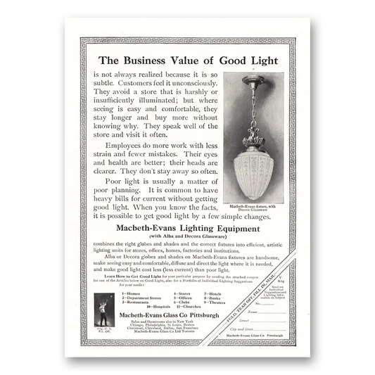 1914 Macbeth Evans Lighting Equipment Business Value Good Light Vintage Magazine Print Ad