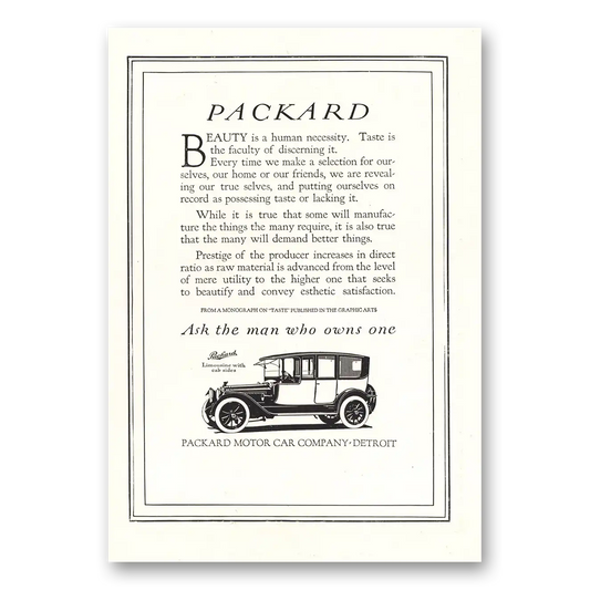 1914 Packard Beauty Is Human Necessity Vintage Magazine Print Ad