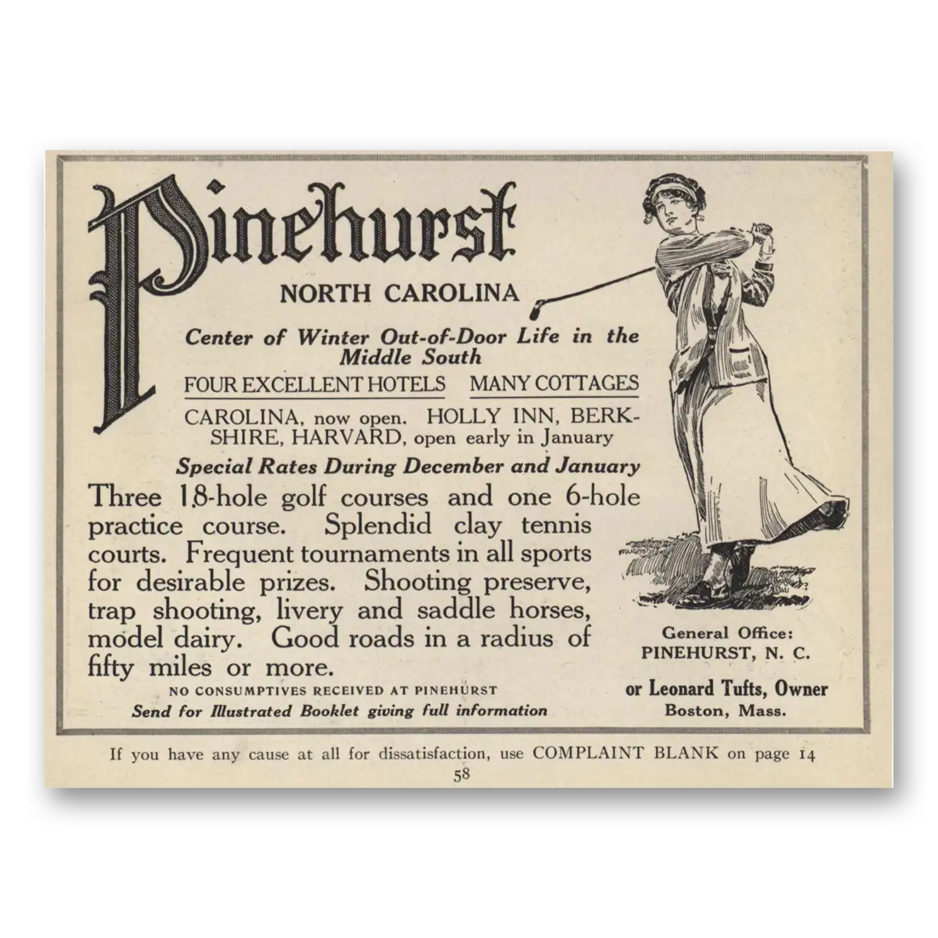 1914 Pinehurst North Carolina Winter Out of Door Life Vintage Magazine Print Ad