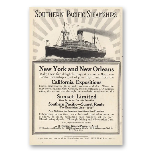 1914 Southern Pacific Steamships New York New Orleans Vintage Magazine Print Ad