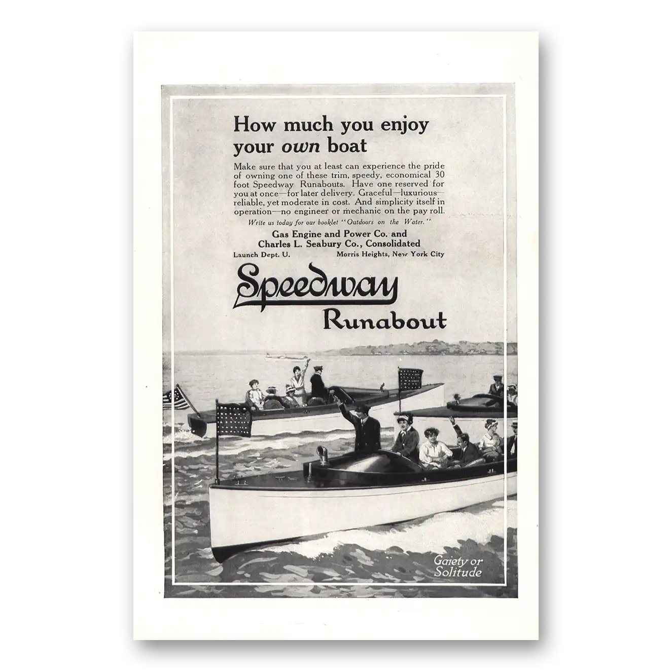 1914 Speedway Runabout Enjoy Your Own Boat Vintage Magazine Print Ad