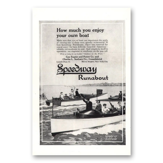 1914 Speedway Runabout Enjoy Your Own Boat Vintage Magazine Print Ad