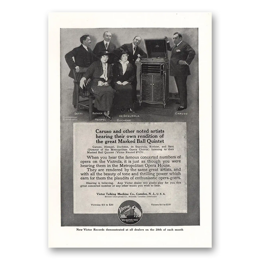 1914 Victrola Caruso Masked Ball Quintet Vintage Magazine Print Ad