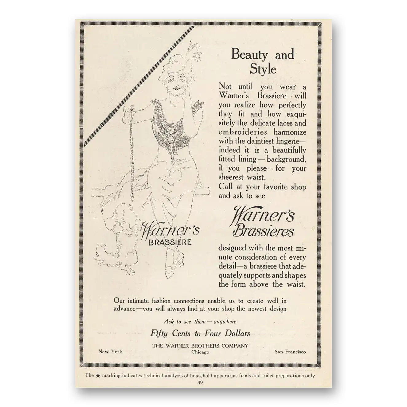 1914 Warners Brassieres Beauty and Style Vintage Magazine Print Ad