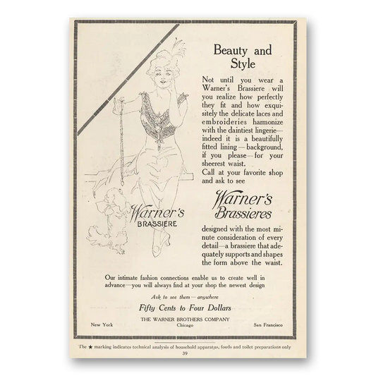 1914 Warners Brassieres Beauty and Style Vintage Magazine Print Ad