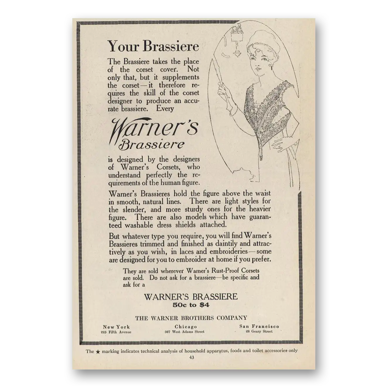 1914 Warners Brassieres Takes the Place of Corset Cover Vintage Magazine Print Ad