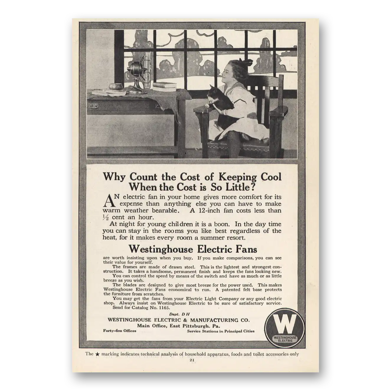 1914 Westinghouse Electric Fans Count the Cost Keeping Cool Vintage Magazine Print Ad