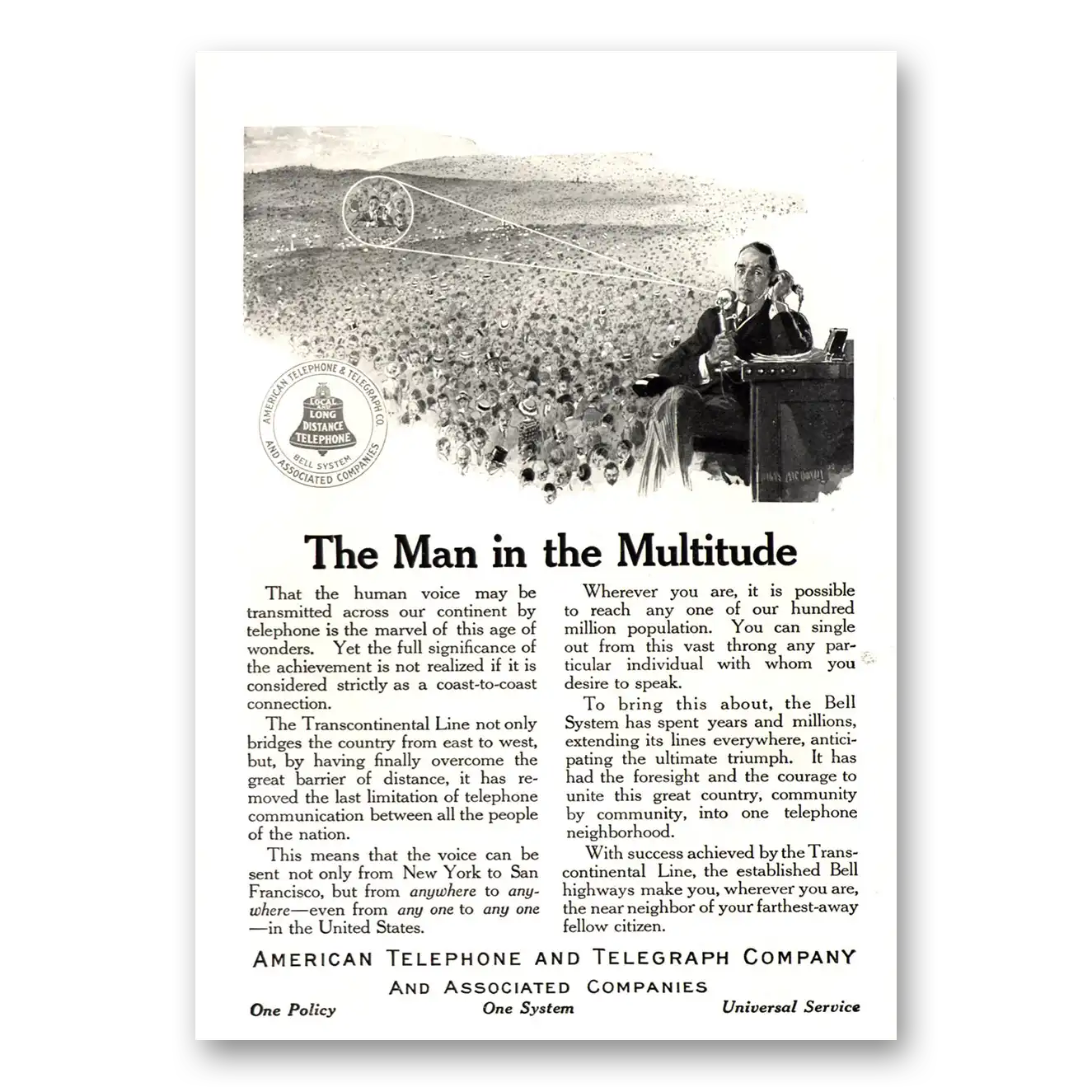 1915 American Telephone Man In the Multitude Vintage Magazine Print Ad