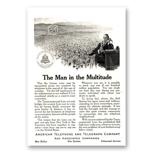 1915 American Telephone Man In the Multitude Vintage Magazine Print Ad