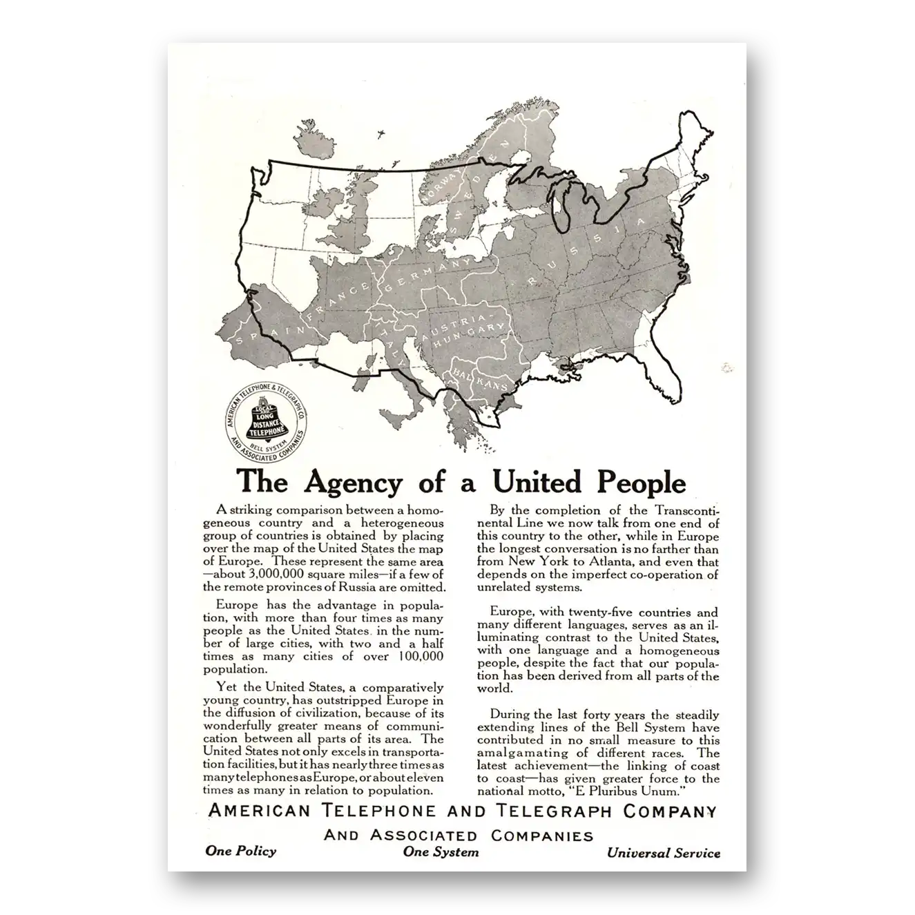 1915 American Telephone Agency of United People Vintage Magazine Print Ad