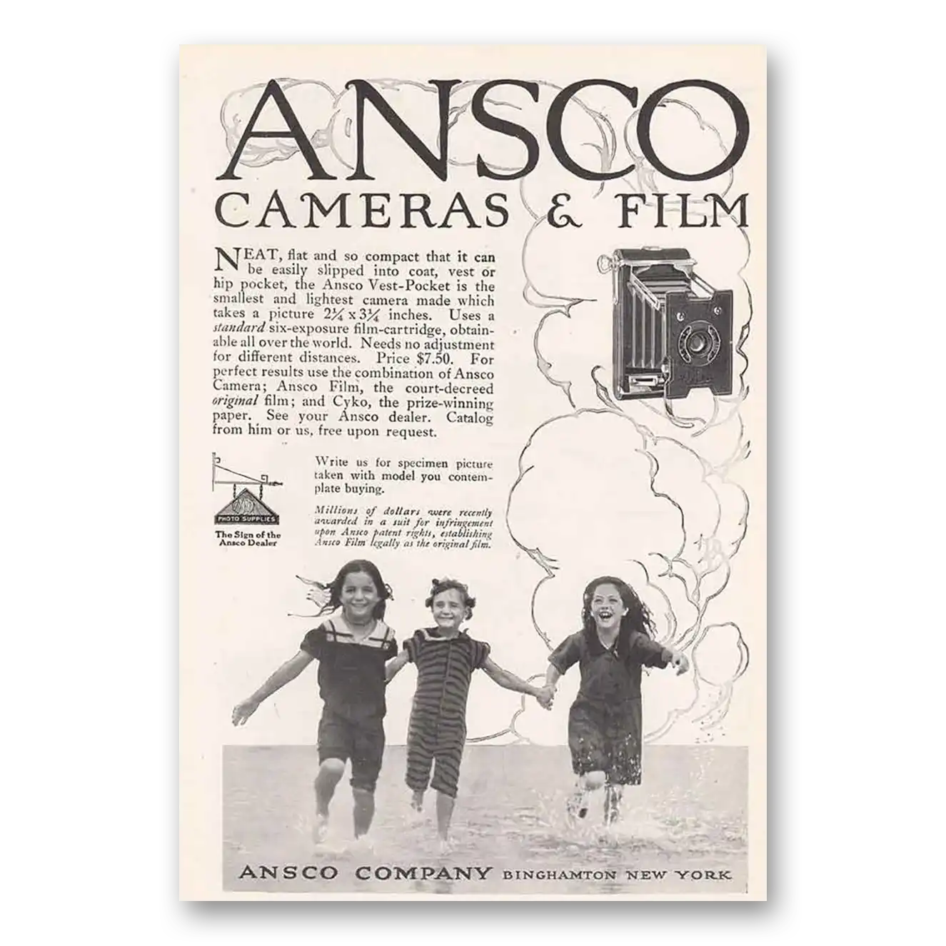 1915 Ansco Vest Pocket Camera Neat Flat and So Compact Vintage Magazine Print Ad