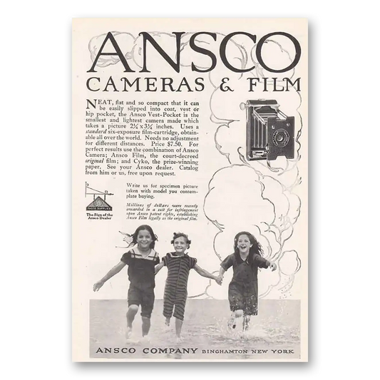 1915 Ansco Vest Pocket Camera Neat Flat and So Compact Vintage Magazine Print Ad