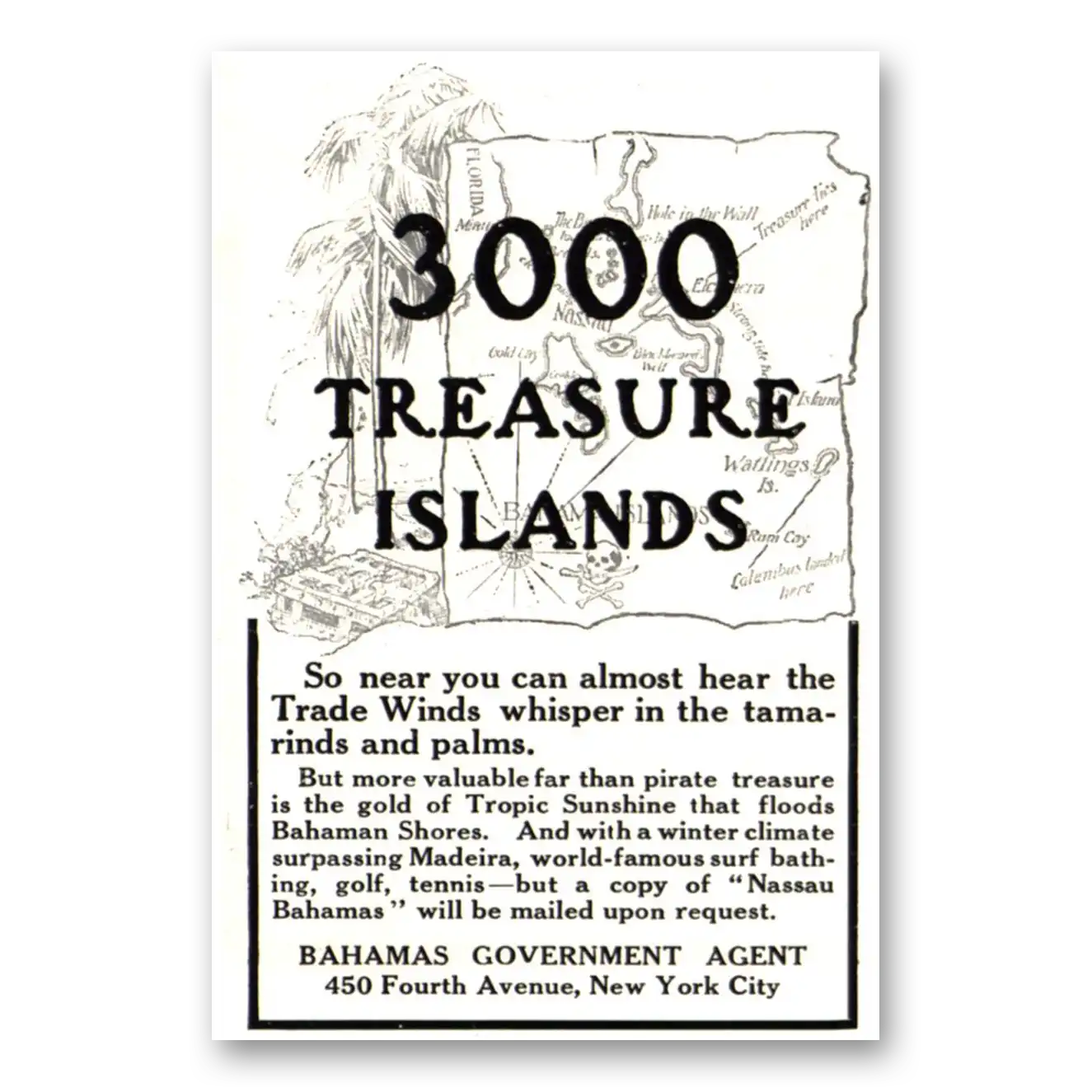 1915 Bahamas Treasure Islands Vintage Magazine Print Ad