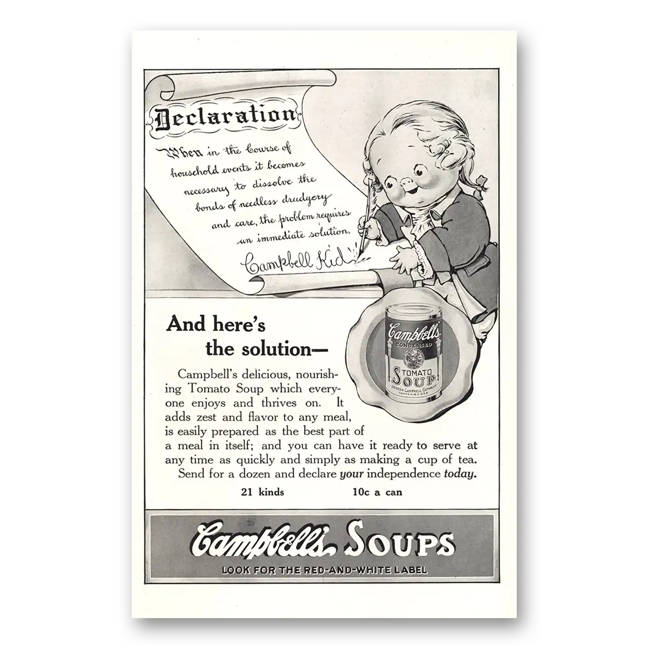 1915 Campbells Tomato Soup Declaration Heres Solution Vintage Magazine Print Ad