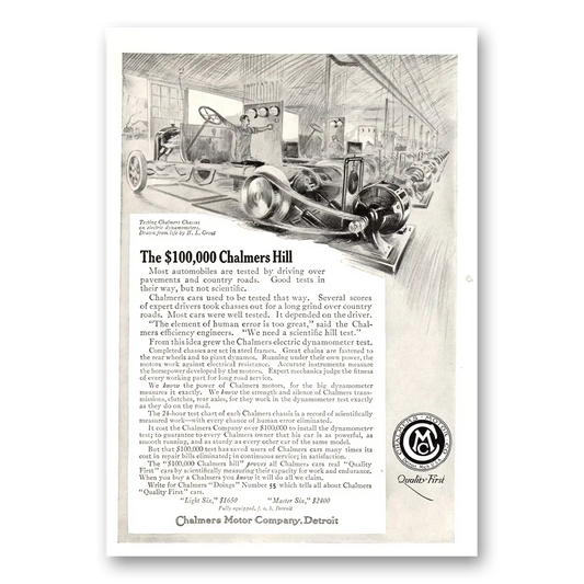 1915 Chalmers Six Chalmers Hill Vintage Magazine Print Ad