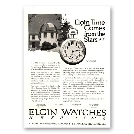 1915 Elgin Watch Comes From the Stars Vintage Magazine Print Ad