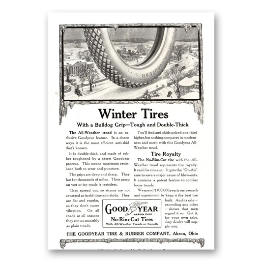 1915 Goodyear Tires Winter Tires With a Bulldog Grip Vintage Magazine Print Ad