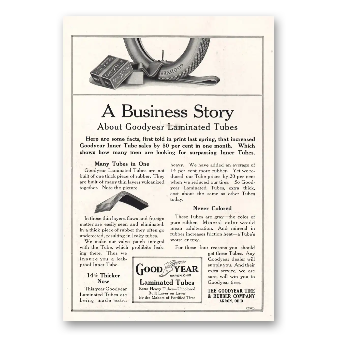 1915 Goodyear Tires Business Story Laminated Tubes Vintage Magazine Print Ad