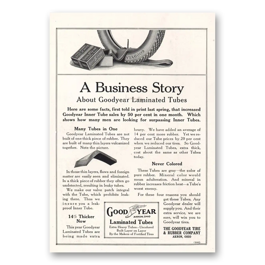 1915 Goodyear Tires Business Story Laminated Tubes Vintage Magazine Print Ad