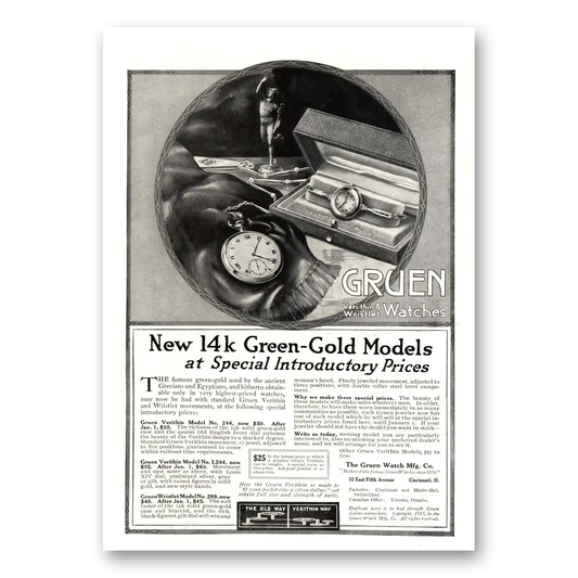 1915 Gruen Veri Thin Watch Green Gold Models Vintage Magazine Print Ad