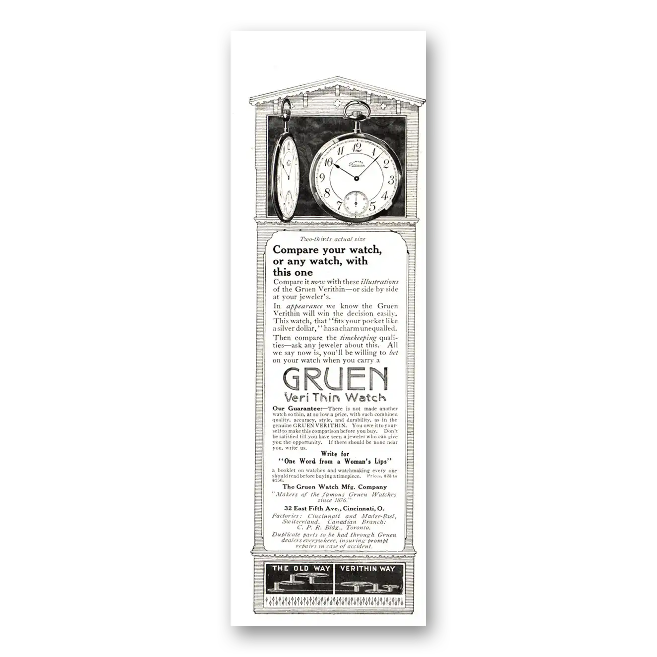 1915 Gruen Veri Thin Watch Compare Your Watch Vintage Magazine Print Ad