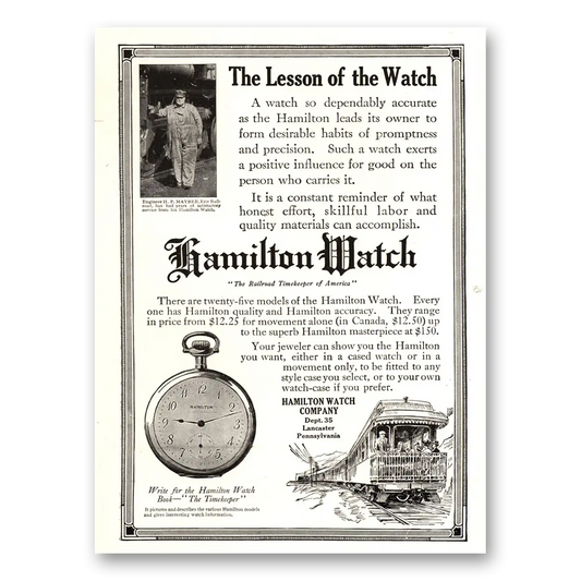 1915 Hamilton Watch Lesson the Watch Vintage Magazine Print Ad